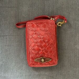 Elliott Lucca Red Leather Woven Wristlet